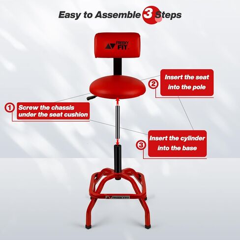 Shop Stool with Backrest, Mechanic Garage Stool for Workshop, Adjustable Bar Stool Chair, Padded Workbench Stool for Men Women, 300 LBS Capacity, 360° Swivel PVC Seat, Heavy Duty, Black in Kuwait
