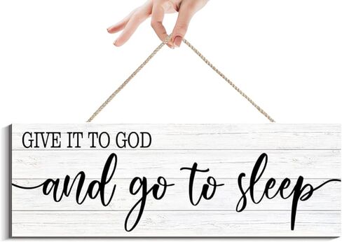 Bedroom Wall Decor - Give It to God and Go to Sleep Sign Wood Plaque Serenity Prayer Decoration, Rustic Farmhouse Bedroom Wall Hanging (Brown, 4.7 x 13.7 inch) in Saudi Arabia