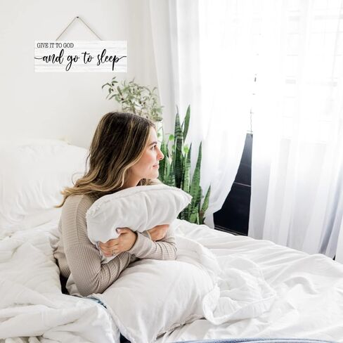 Bedroom Wall Decor - Give It to God and Go to Sleep Sign Wood Plaque Serenity Prayer Decoration, Rustic Farmhouse Bedroom Wall Hanging (Brown, 4.7 x 13.7 inch) in Saudi Arabia