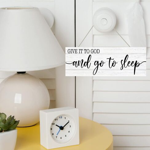 Bedroom Wall Decor - Give It to God and Go to Sleep Sign Wood Plaque Serenity Prayer Decoration, Rustic Farmhouse Bedroom Wall Hanging (Brown, 4.7 x 13.7 inch) in Saudi Arabia