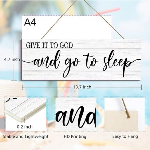 Bedroom Wall Decor - Give It to God and Go to Sleep Sign Wood Plaque Serenity Prayer Decoration, Rustic Farmhouse Bedroom Wall Hanging (Brown, 4.7 x 13.7 inch) in Saudi Arabia