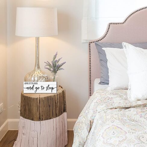 Bedroom Wall Decor - Give It to God and Go to Sleep Sign Wood Plaque Serenity Prayer Decoration, Rustic Farmhouse Bedroom Wall Hanging (Brown, 4.7 x 13.7 inch) in Saudi Arabia