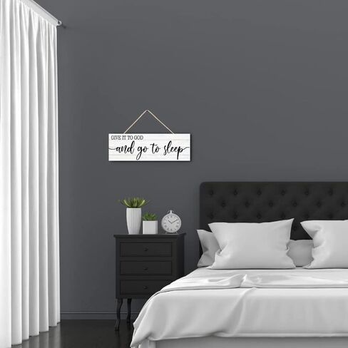Bedroom Wall Decor - Give It to God and Go to Sleep Sign Wood Plaque Serenity Prayer Decoration, Rustic Farmhouse Bedroom Wall Hanging (Brown, 4.7 x 13.7 inch) in Saudi Arabia
