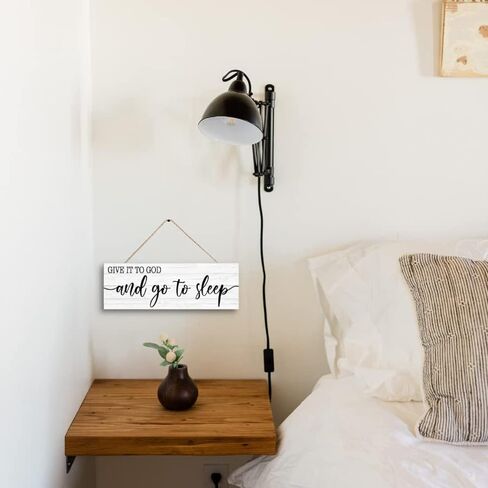 Bedroom Wall Decor - Give It to God and Go to Sleep Sign Wood Plaque Serenity Prayer Decoration, Rustic Farmhouse Bedroom Wall Hanging (Brown, 4.7 x 13.7 inch) in Saudi Arabia