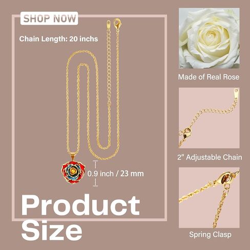 OLEKURT قلادة وردية هدايا للنساء، مجوهرات قلادة متدلية من الذهب الحقيقي عيار 24 قيراط - أفضل هدية لزوجتها وأمها والذكرى السنوية لعيد الحب وأعياد الميلاد والمناسبات الخاصة in Kuwait