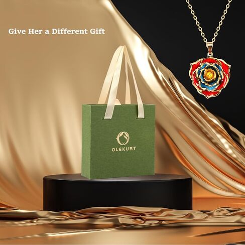 OLEKURT قلادة وردية هدايا للنساء، مجوهرات قلادة متدلية من الذهب الحقيقي عيار 24 قيراط - أفضل هدية لزوجتها وأمها والذكرى السنوية لعيد الحب وأعياد الميلاد والمناسبات الخاصة in Kuwait