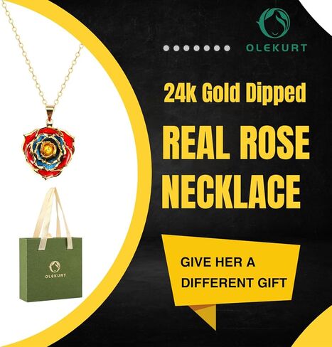 OLEKURT قلادة وردية هدايا للنساء، مجوهرات قلادة متدلية من الذهب الحقيقي عيار 24 قيراط - أفضل هدية لزوجتها وأمها والذكرى السنوية لعيد الحب وأعياد الميلاد والمناسبات الخاصة in Kuwait