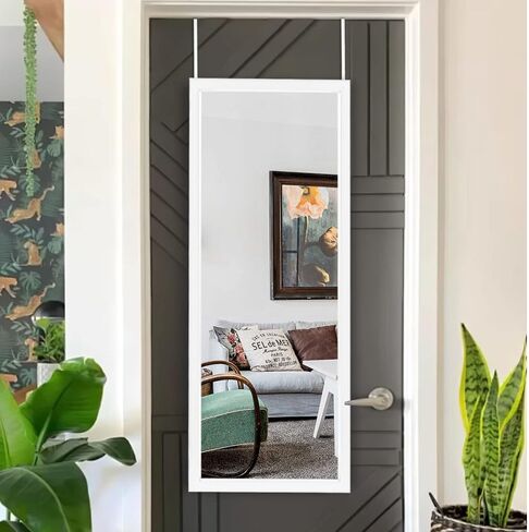 NeuType 47" x 18" Over The Door Mirror Full Length Mirror Door Mirror Wall Mirror Hanging with 2 Metal Hangers for Bedroom Living Room Bathroom White in Saudi Arabia
