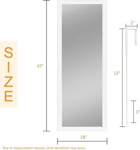 NeuType 47" x 18" Over The Door Mirror Full Length Mirror Door Mirror Wall Mirror Hanging with 2 Metal Hangers for Bedroom Living Room Bathroom White in Saudi Arabia