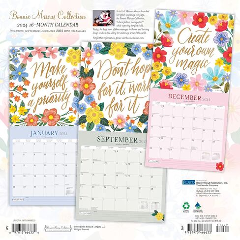 تقويم Bonnie Marcus 2024 - حزمة تقويم حائط فاخرة بألوان مائية 2024 مع أكثر من 100 ملصق تقويم (هدايا الموضة، واللوازم المكتبية) in Kuwait