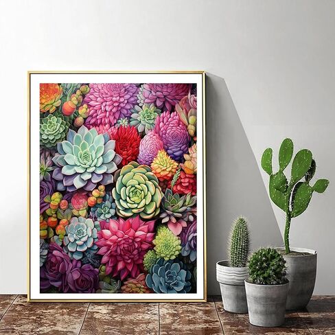 Axquilon Diamond Painting Kits for Adults Beginners 5D Succulents Plant Diamond Art Kits with Full Drill, DIY Flower Gem Art Craft Kits for Adults Home Wall Decor Gifts 12x16inch in Saudi Arabia