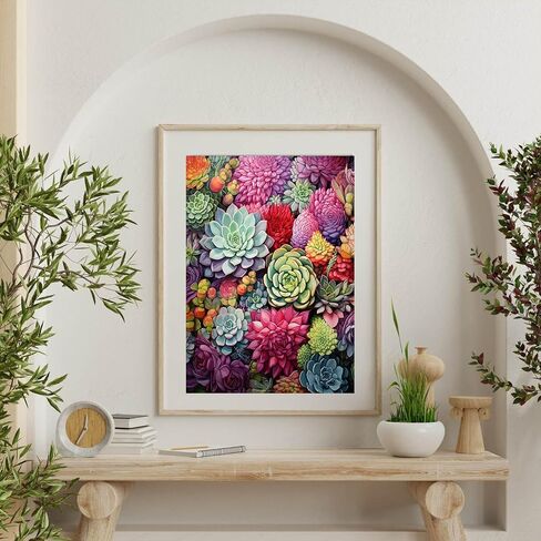 Axquilon Diamond Painting Kits for Adults Beginners 5D Succulents Plant Diamond Art Kits with Full Drill, DIY Flower Gem Art Craft Kits for Adults Home Wall Decor Gifts 12x16inch in Saudi Arabia