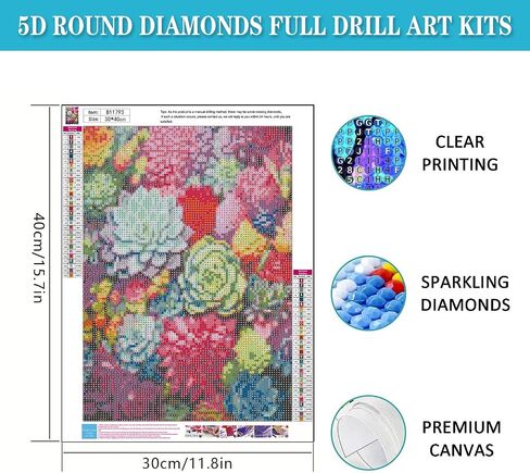 Axquilon Diamond Painting Kits for Adults Beginners 5D Succulents Plant Diamond Art Kits with Full Drill, DIY Flower Gem Art Craft Kits for Adults Home Wall Decor Gifts 12x16inch in Saudi Arabia