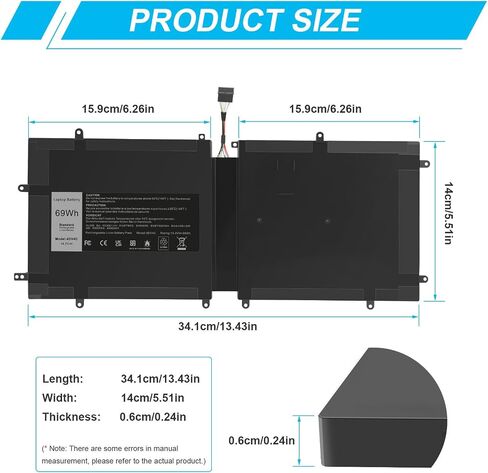 Futurebatt 4DV4C 63FK6 14.8V 69Wh بطارية كمبيوتر محمول لديل XPS 18 1810 1820 سلسلة D10H3 063FK6 D10H3 0D10H3 4DV4C 04DV4C in Kuwait