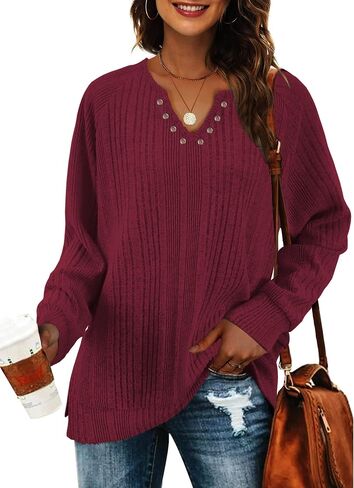 Bosmeer Long Sleeve Shirts for Women V Neck Lightweight Sweaters Loose Fit Tunic Tops in Saudi Arabia