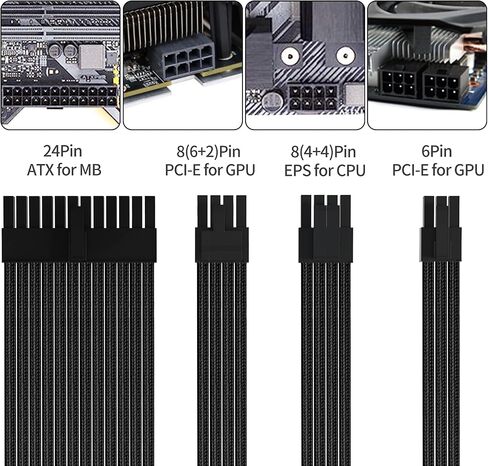 PSU Power Supply Cable Extension Kits, 24Pin ATX Cable, 4+4 Pin CPU Cable, 3X 6+2 Pin PCIE Cable, 4X Cable Comb (BYG, 4-Cable-Set) in Saudi Arabia
