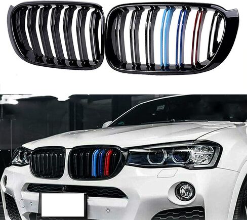 F25 F26 Grill M اللون أسود لامع، شبكة أمامية ABS باللون الأسود اللامع متوافقة مع 2014-2018 X3 F25 X4 F26، مجموعة مكونة من قطعتين شرائح مزدوجة in Saudi Arabia