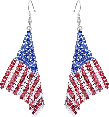 Independence Day Earrings for Women,S925 Silver Earrings Hypoallergenic Rhinestone Drop Dangle Jewelry Gift for Patriotic 4th of July Parade,Memorial Day,Veterans Day in Saudi Arabia