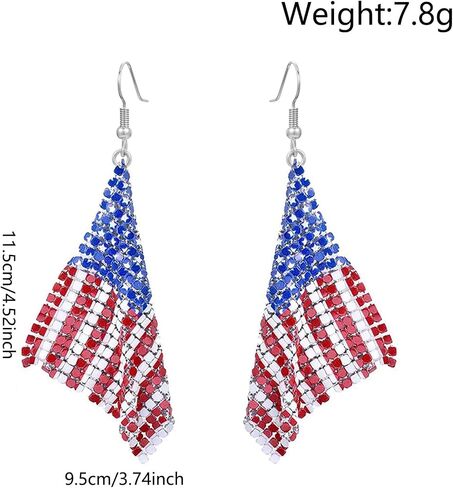 Independence Day Earrings for Women,S925 Silver Earrings Hypoallergenic Rhinestone Drop Dangle Jewelry Gift for Patriotic 4th of July Parade,Memorial Day,Veterans Day in Saudi Arabia