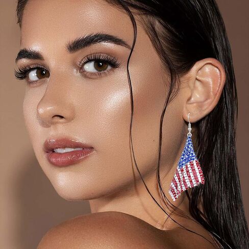 Independence Day Earrings for Women,S925 Silver Earrings Hypoallergenic Rhinestone Drop Dangle Jewelry Gift for Patriotic 4th of July Parade,Memorial Day,Veterans Day in Saudi Arabia