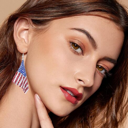 Independence Day Earrings for Women,S925 Silver Earrings Hypoallergenic Rhinestone Drop Dangle Jewelry Gift for Patriotic 4th of July Parade,Memorial Day,Veterans Day in Saudi Arabia