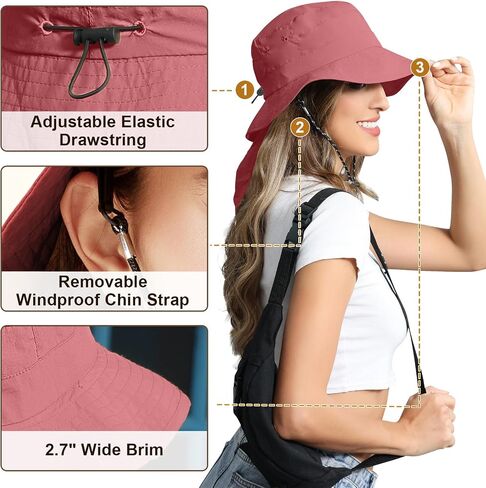 ROYAL MATRIX Packable Bucket Hat for Women with Neck Flap UV Protection Sun Hat Waterproof Wide Brim Fishing Hat in Saudi Arabia