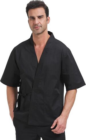 Nanxson Chef Coat Japanese Kimono Cardigan Sushi Jacket Short Sleeve Workwear for Kitchen,Cooking,Bistro CFM0074 in Kuwait