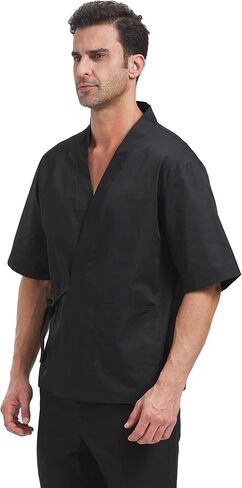 Nanxson Chef Coat Japanese Kimono Cardigan Sushi Jacket Short Sleeve Workwear for Kitchen,Cooking,Bistro CFM0074 in Kuwait