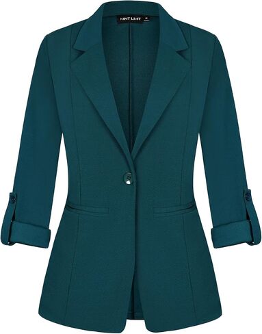 MINTLIMIT Womens Casual Blazers Button Front 3/4 Roll-up Sleeve Notched Lapel Business Work Blazer Jacket with Pockets in Kuwait