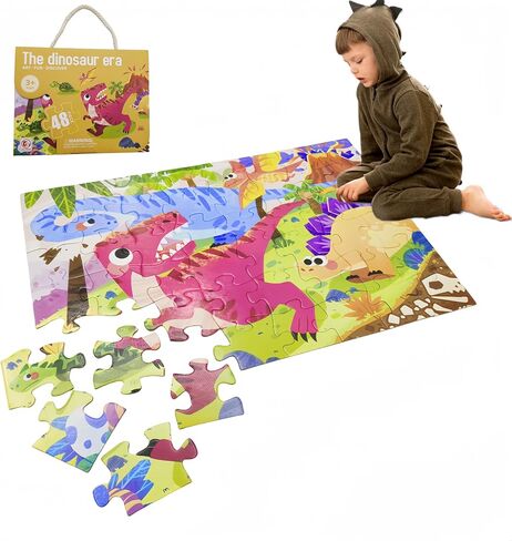 48 قطعة من ألغاز الصور المقطوعة على شكل ديناصور، ألغاز أرضية ضخمة للأطفال بعمر 3 4 5 6 7 8، ألغاز كبيرة الحجم من الورق المقوى السميك جدًا للتعلم التعليمي لمرحلة ما قبل المدرسة، هدايا للأطفال الأولاد والبنات من سن 3 سنوات فما فوق in Kuwait