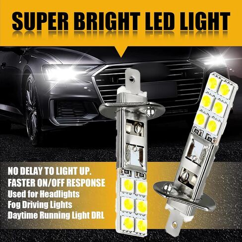 4 PCS LED Car Fog Light Bulbs, 12V 360 Degrees Metal Waterproof Vehicle DRL lamps, Plug and Play, Universal 2.44In x 0.43In Super Bright Automotive Lighting Accessories (White Light #H1) in Saudi Arabia