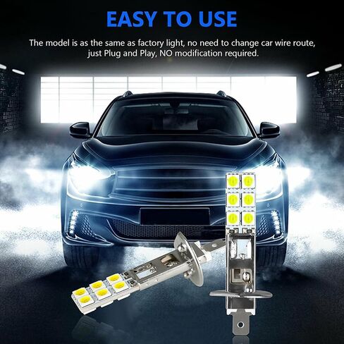 4 PCS LED Car Fog Light Bulbs, 12V 360 Degrees Metal Waterproof Vehicle DRL lamps, Plug and Play, Universal 2.44In x 0.43In Super Bright Automotive Lighting Accessories (White Light #H1) in Saudi Arabia