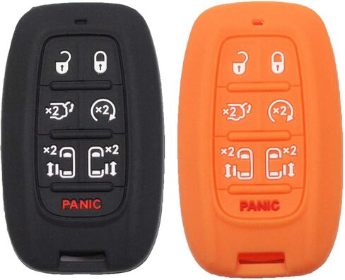 قطعتان من 7 أزرار من مطاط السيليكون عن بعد بمفتاح ذكي وغطاء حماية متوافق مع كرايسلر 2017 2018 2019 2020 باسيفيكا 2020 فوييجر أسود برتقالي in Kuwait