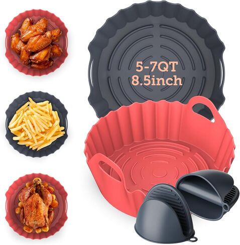 COSORI Air Fryer Silicone Liners for 3-5 Qt, Foldable 7.6 Inch Reusable Basket, Certified Food Grade Accessories, Resistant up to 450°F​, Thickened & Durable, Non-stick Dishwasher Safe, Gloves, 2 Pcs in Saudi Arabia