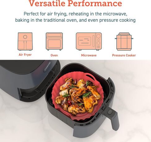 COSORI Air Fryer Silicone Liners for 3-5 Qt, Foldable 7.6 Inch Reusable Basket, Certified Food Grade Accessories, Resistant up to 450°F​, Thickened & Durable, Non-stick Dishwasher Safe, Gloves, 2 Pcs in Saudi Arabia