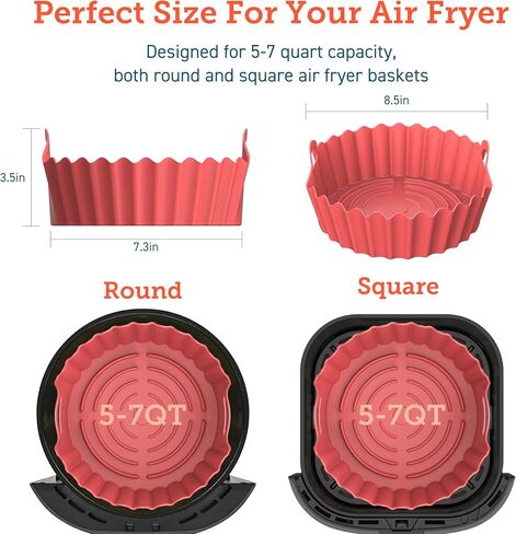 COSORI Air Fryer Silicone Liners for 3-5 Qt, Foldable 7.6 Inch Reusable Basket, Certified Food Grade Accessories, Resistant up to 450°F​, Thickened & Durable, Non-stick Dishwasher Safe, Gloves, 2 Pcs in Saudi Arabia