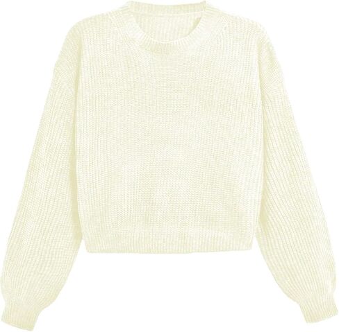 WDIRARA Women's Plus Size Round Neck Long Sleeve Crop Sweater Ribbed Knit Pullovers in Kuwait
