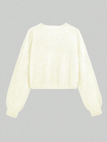 WDIRARA Women's Plus Size Round Neck Long Sleeve Crop Sweater Ribbed Knit Pullovers in Kuwait