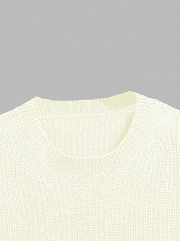 WDIRARA Women's Plus Size Round Neck Long Sleeve Crop Sweater Ribbed Knit Pullovers in Kuwait