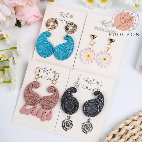 Puocaon Boho Flower Clay Cutters - 7 قطع بيزلي بوليمر كلاي قواطع لأقراط المجوهرات، قواطع طين ذات نمط شعبي لصنع أقراط طين البوليمر، Bohemain Floral Clay مجوهرات قواطع ثلاثية الأبعاد in Saudi Arabia
