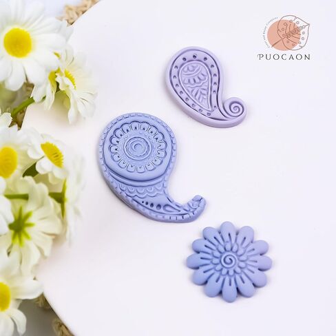 Puocaon Boho Flower Clay Cutters - 7 قطع بيزلي بوليمر كلاي قواطع لأقراط المجوهرات، قواطع طين ذات نمط شعبي لصنع أقراط طين البوليمر، Bohemain Floral Clay مجوهرات قواطع ثلاثية الأبعاد in Saudi Arabia