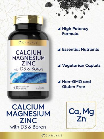 Carlyle Calcium Magnesium Zinc with Vitamin D3 and Boron | 300 Caplets | Vegetarian, Non-GMO Supplement in Saudi Arabia