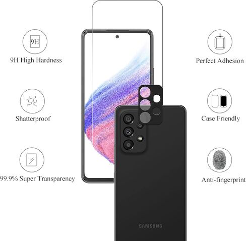 واقي شاشة Ailun لهاتف Galaxy A53 5G 6.5 بوصة [3 عبوات]+ [3 عبوات] واقي عدسة الكاميرا، زجاج مقسى، فائق الوضوح، مضاد للخدش، صديق للحافظة in Kuwait