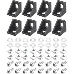 uxcell 8Set Inside Corner Bracket Gusset Kits, 20x20x17mm 2020 Angle Connector for European 2020 Series Aluminum Profile (Black/ 16 x Slider Nuts & Hex Socket Bolts & Washers)