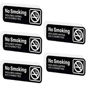 5pcs No Smoking No Vaping Sign for Business, 9x3 Inch Acrylic No Smoking Signs Self Adhesive No Smoking or No Vaping Sign Easy to Install for Business Home Office (Black)