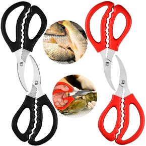 4 Pcs Seafood Scissors for Kitchen Multifunctional Seafood Fish Crab Shrimp Lobster Scissors Stainless Steel Shears,Red and black