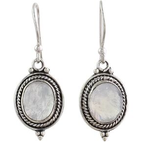 NOVICA Artisan Handmade Rainbow Moonstone Dangle Earrings Sterling Silver India Clear [1.3 in L x 0.5 in W x 0.2 in D] ' Moonlit Charm'