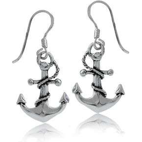 Silvershake 925 Sterling Silver Anchor Dangle Hook Earrings