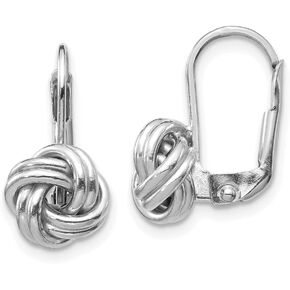 Real 14k White Gold Love Knot Leverback Earrings - 17mm x 9mm