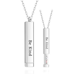 Be Kind Of A B Necklace For Women, Hidden Message Inspirational Necklace, Birthstone Personalized, Square Tube Vertical Bar Pendent Necklace Jewelry Gifts For Sister Best Friend